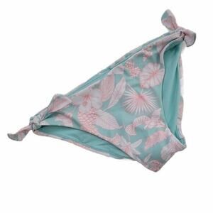 Full Tilt Aqua & Pink Tropical Floral Side Tie Swim Bottom NEW Kids Girls 12